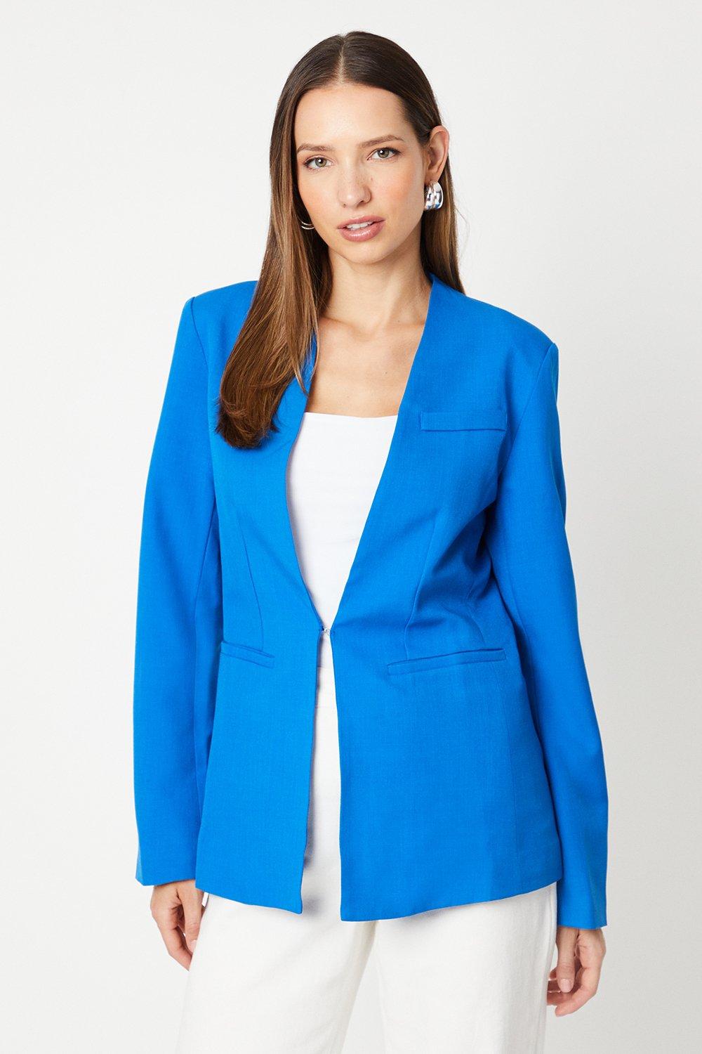 Womens Collarless Blue Blazer