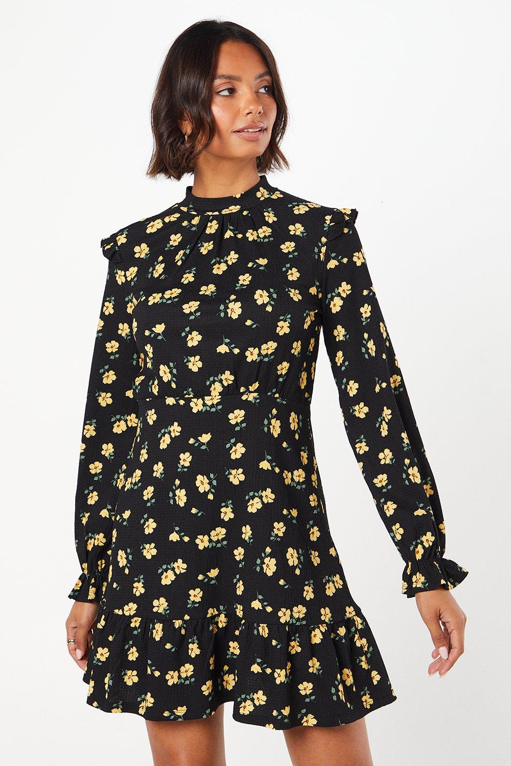 womens floral frill hem mini dress