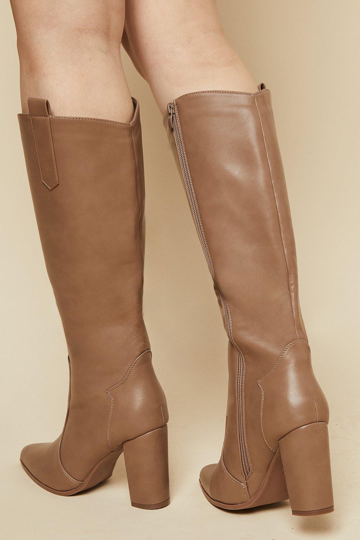 womens ollie western high block heel knee boot