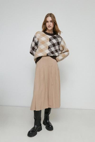 Warehouse  Gold Buckle Detailed Pleated Skirt