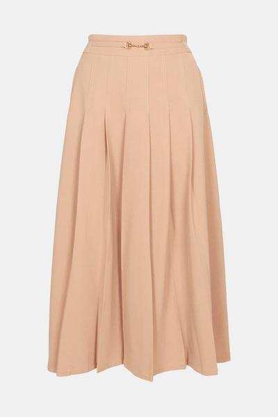 Warehouse  Gold Buckle Detailed Pleated Skirt
