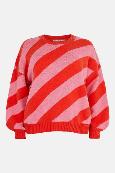 Warehouse red Plus Size Diagonal Stripe Knit Jumper