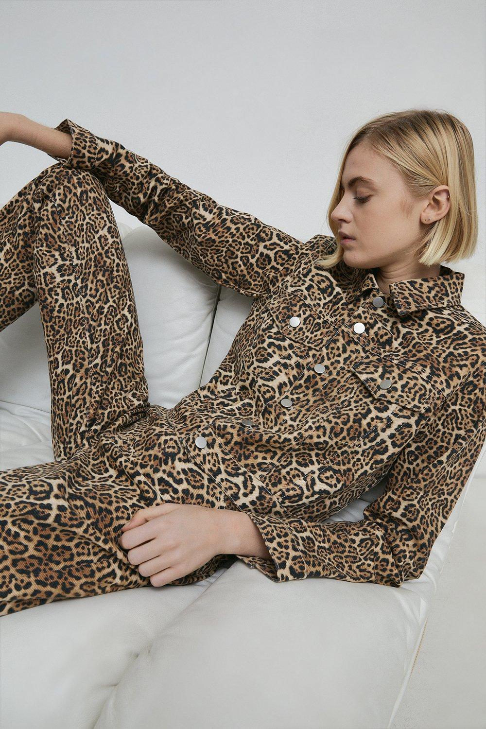 Jackets & Coats | Denim Leopard Print Cropped Denim Jacket | Warehouse