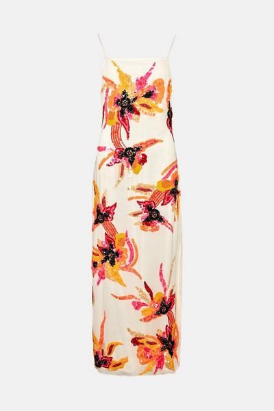 Warehouse multi Embellished Floral Midi Slip Dress