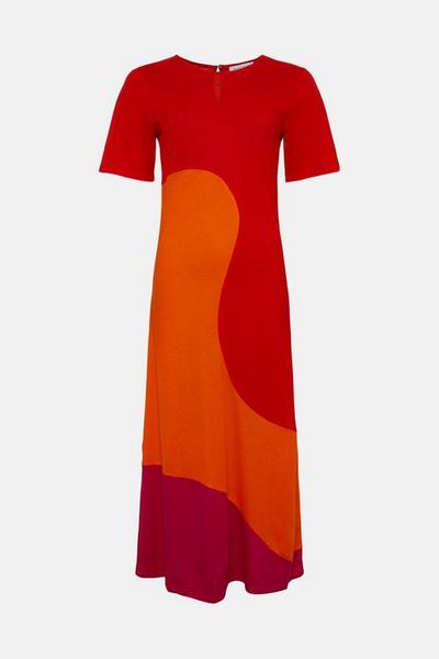 Warehouse red Pique Colourblock Midi Dress