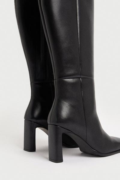Warehouse black Premium Leather Squared Toe Knee High Boots