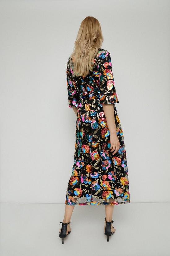 Dresses | Floral Sequin Midi Wrap Dress | Warehouse