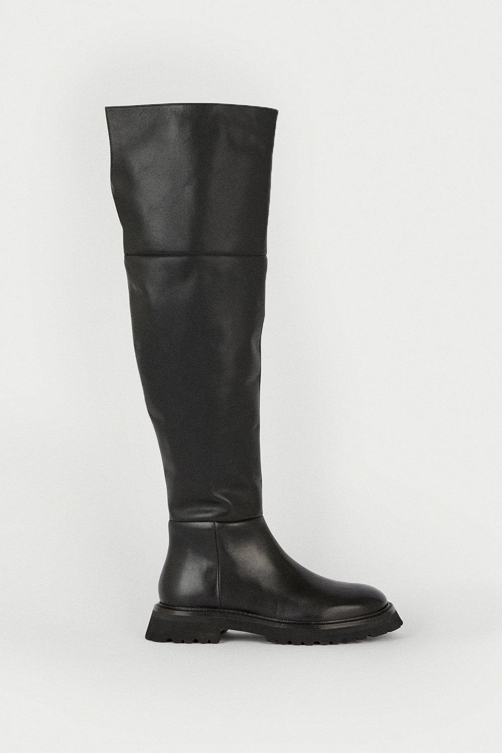 Warehouse Premium Thigh High Leather Boot | Debenhams