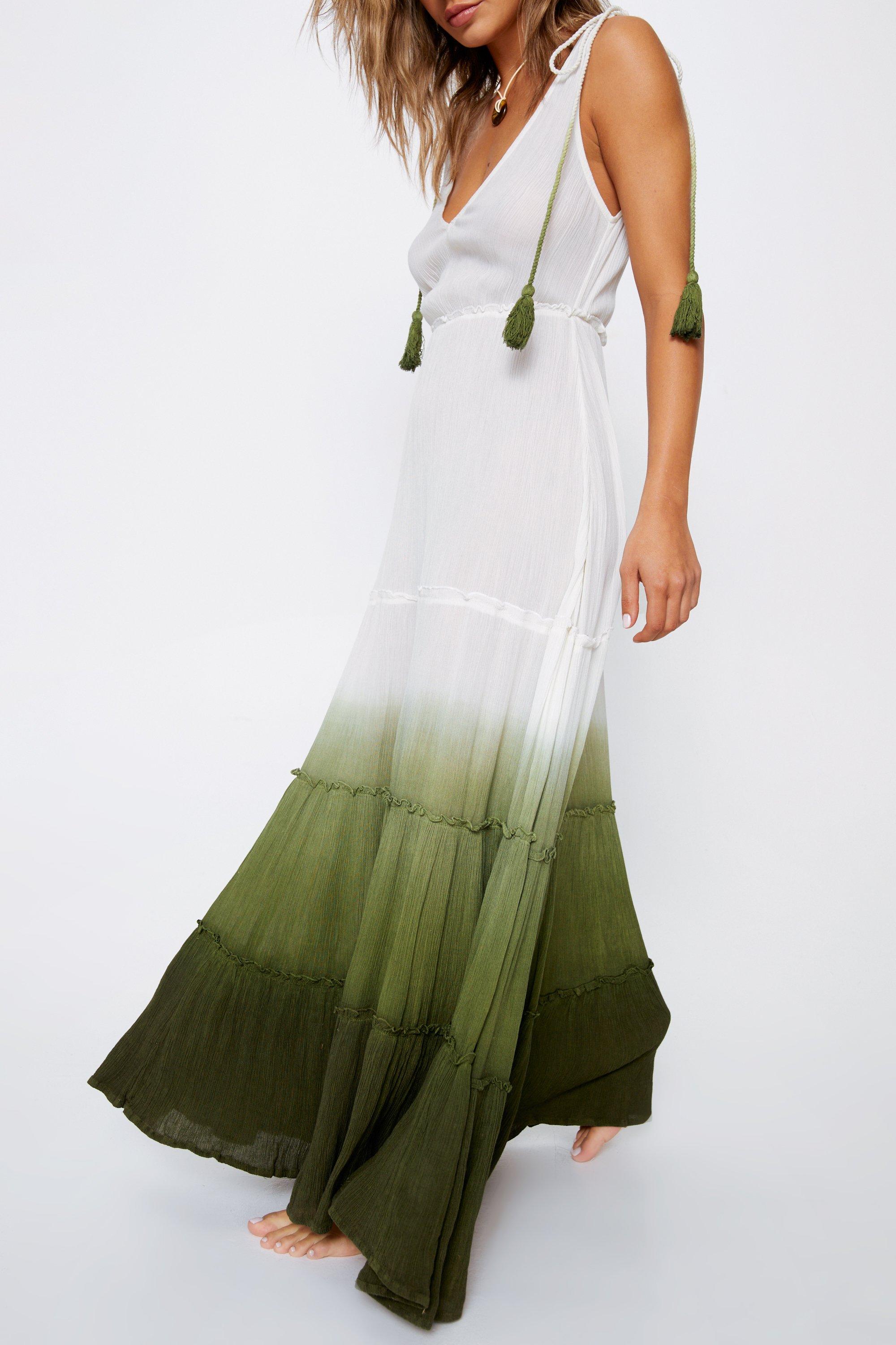 Beachwear | Crinkle Viscose Ombre Tiered Tie Maxi Dress | Warehouse