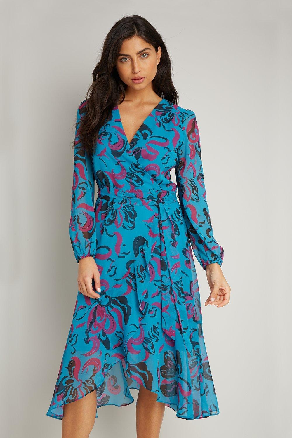 Wallis Blue Graphic Wrap Dress | Debenhams