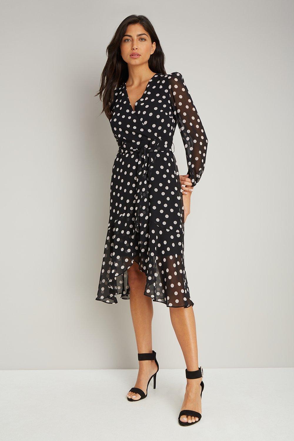 Dresses | Petite Spot Wrap Midi Dress | Wallis