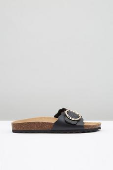 Wallis black Comfort Honesty Scallop Edge Footbed Sandals