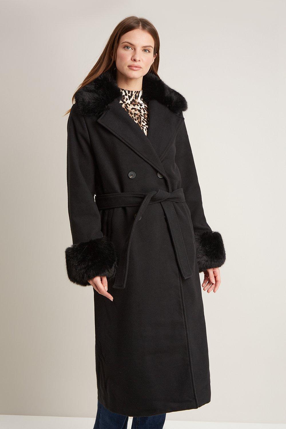 Jackets & Coats | Faux Fur Trim Wrap Coat | Wallis