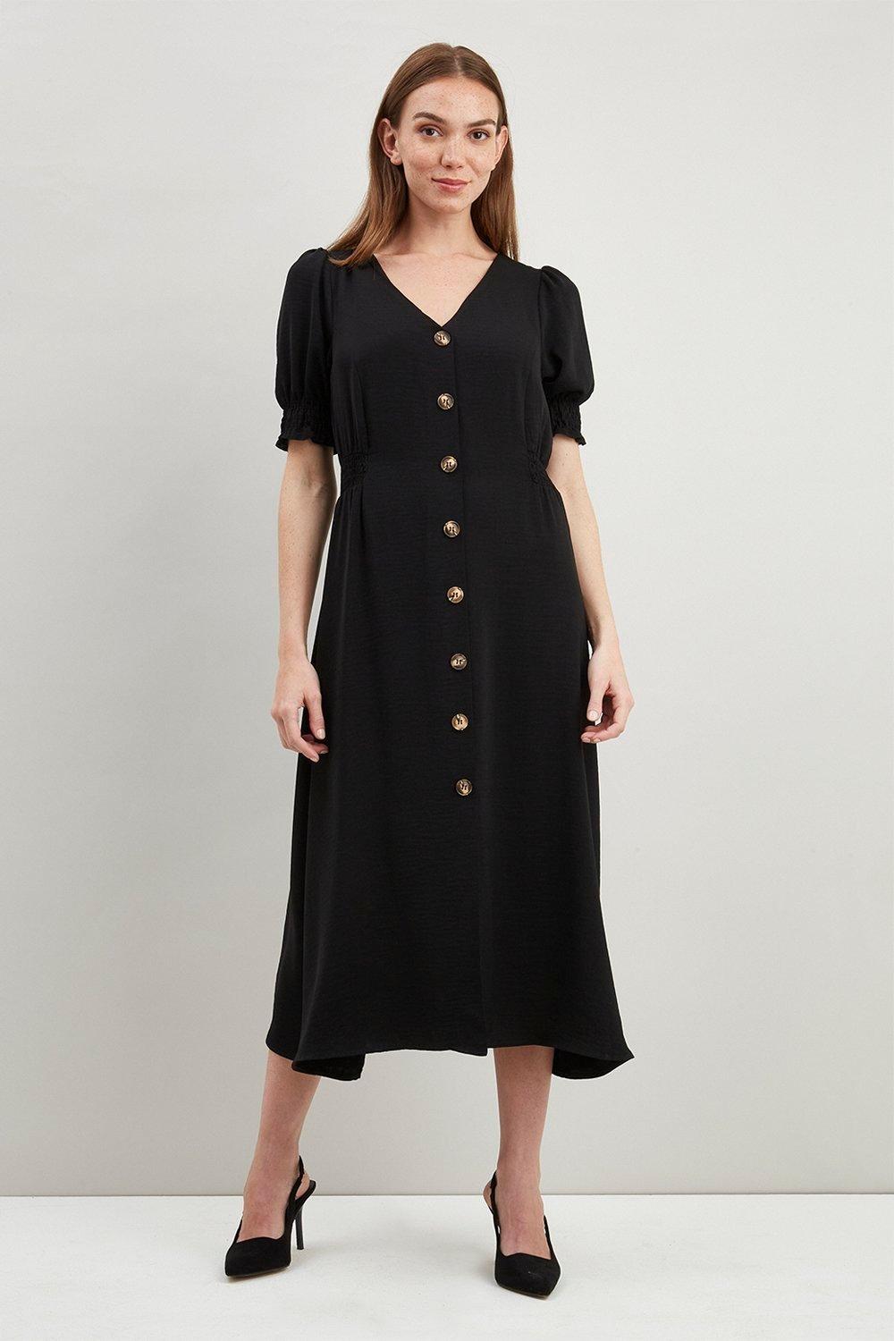 Dresses | Petite Black Button Through Midi Dress | Wallis