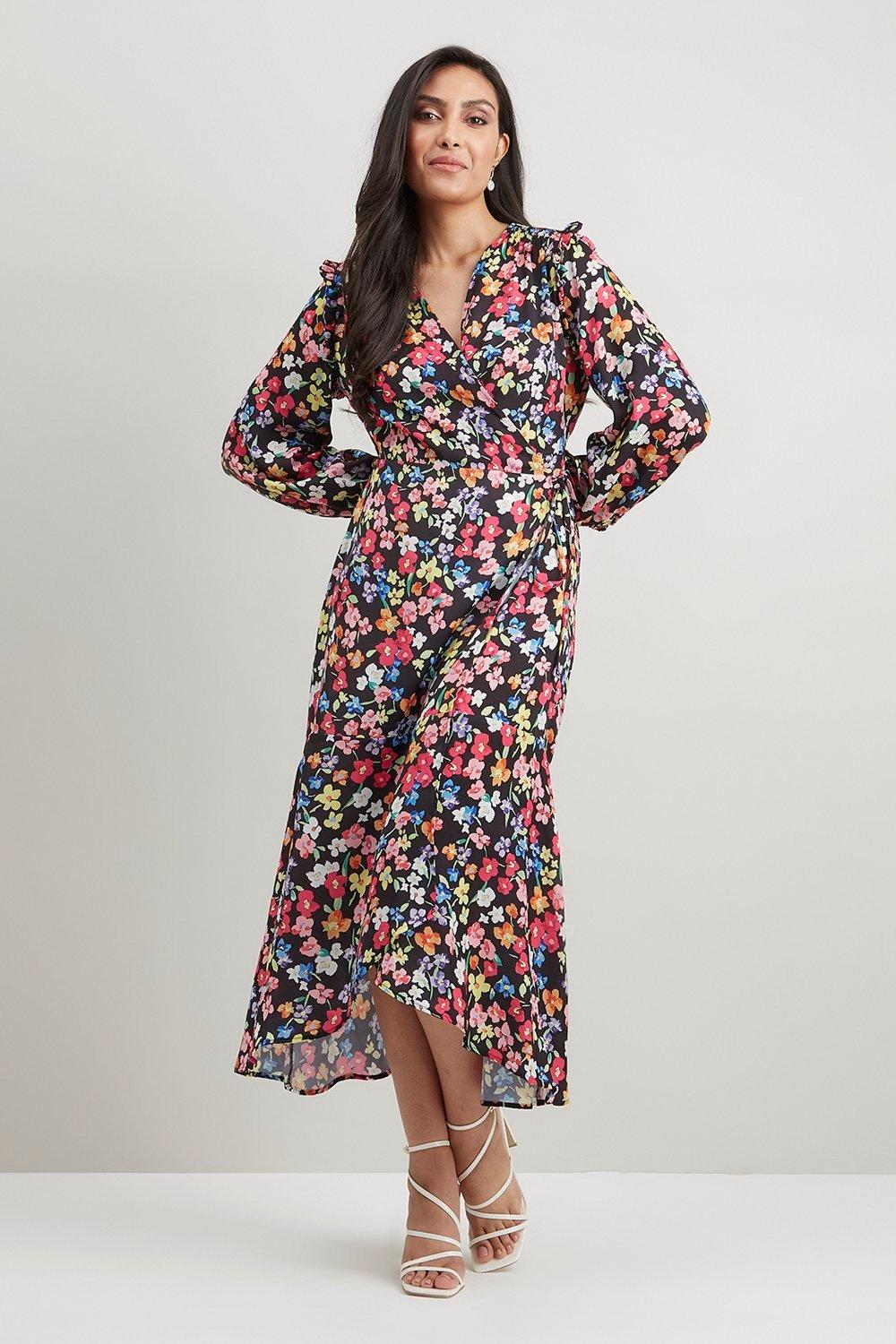 Wallis Petite Ditsy Floral Print Midi Wrap Dress | Debenhams