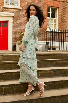 Wallis mint Floral Asymmetric Tiered Dress