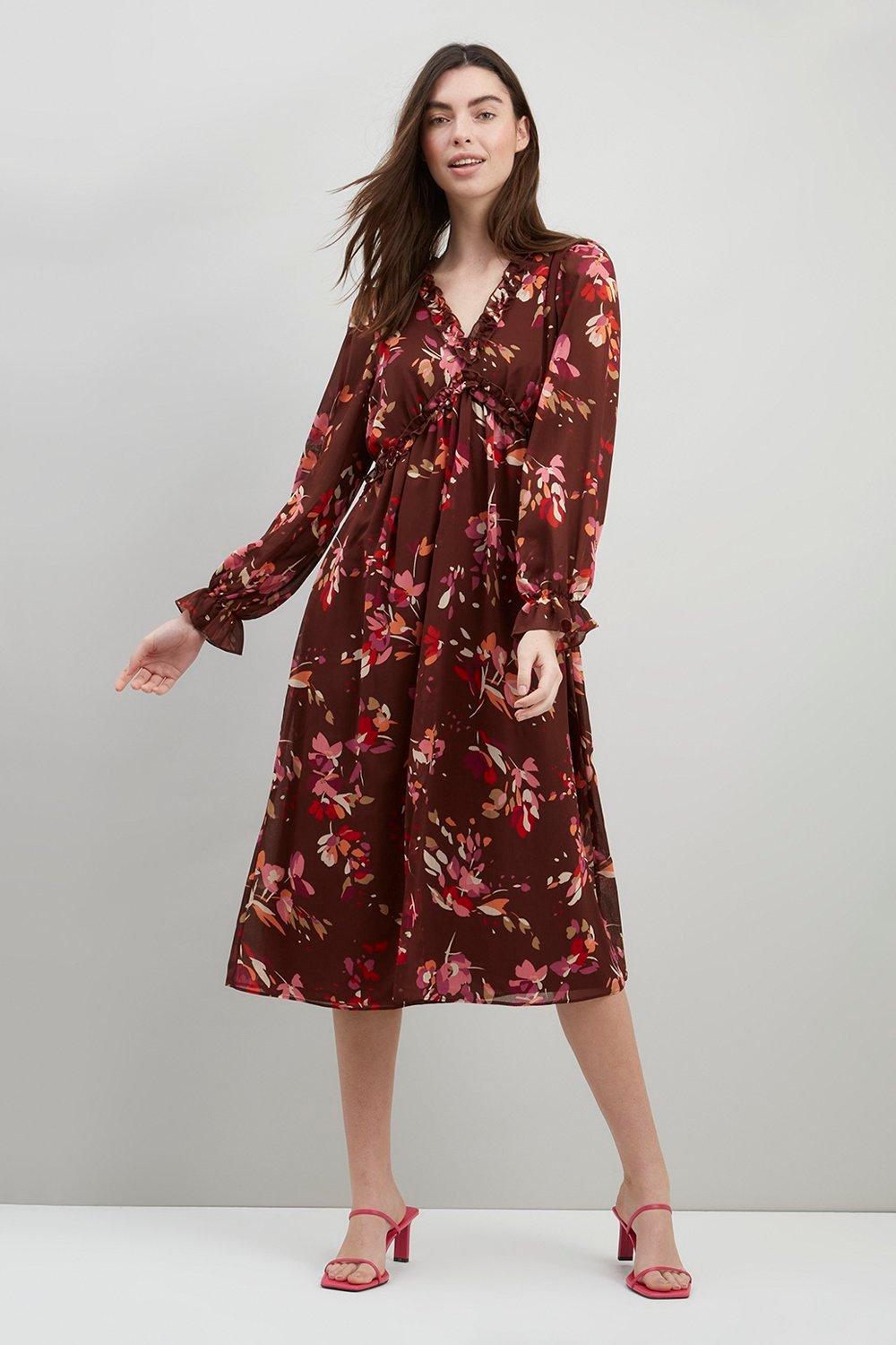 Dresses | Floral Ruffle Midi Dress | Wallis