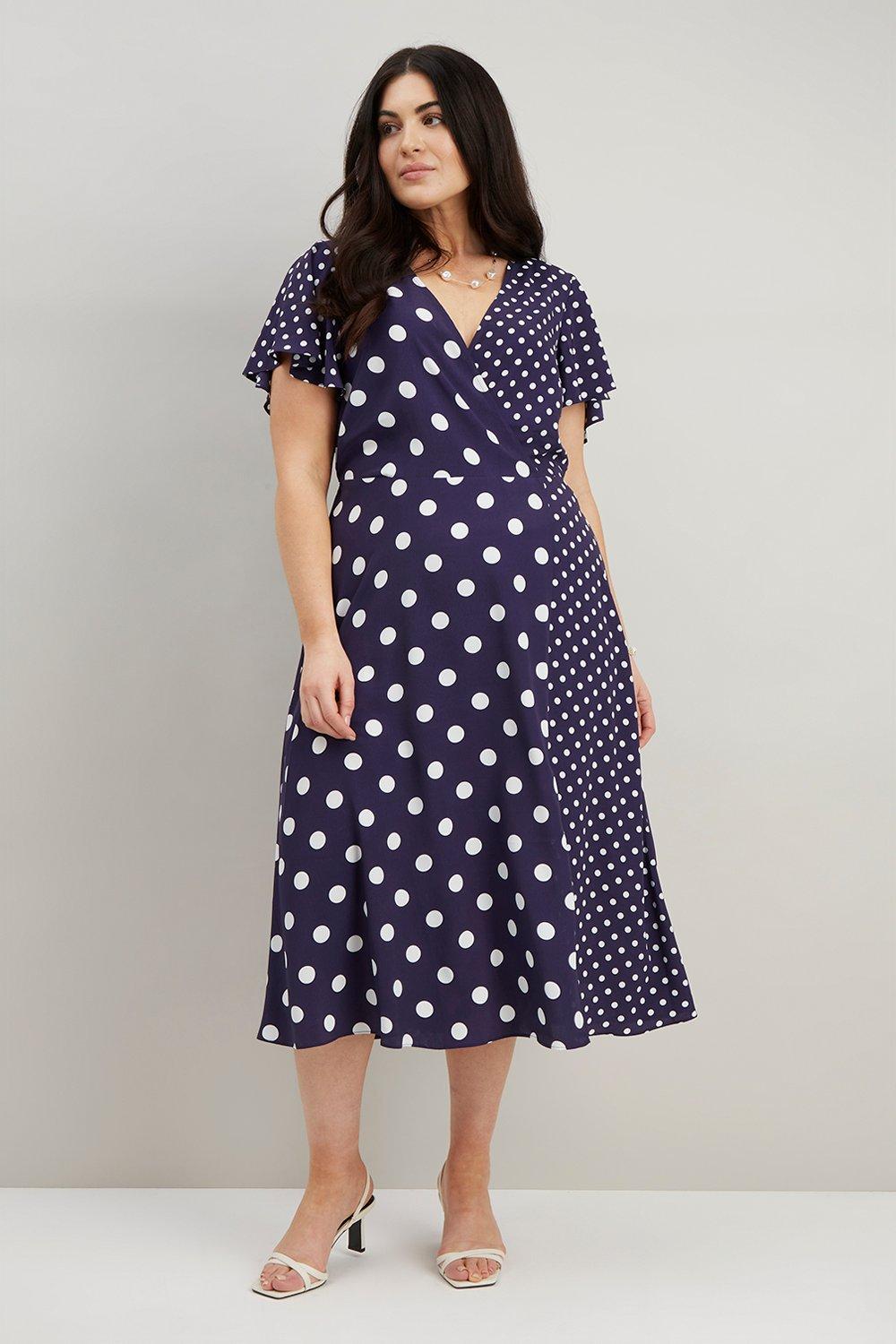 Dresses | Curve Spliced Navy Spot Dress | Wallis