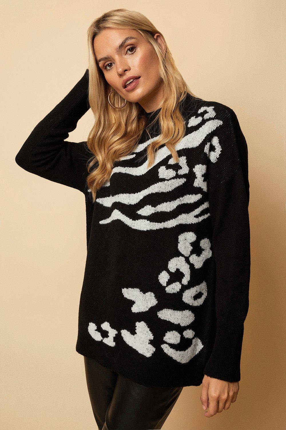 Jumpers & Cardigans | Mixed Animal Roll Neck Jumper | Wallis