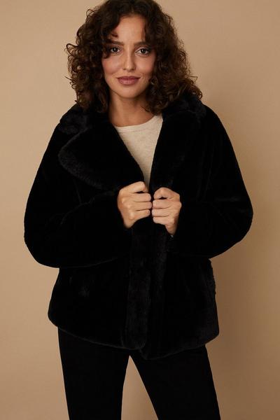 Wallis black Faux Fur Plush Short Coat