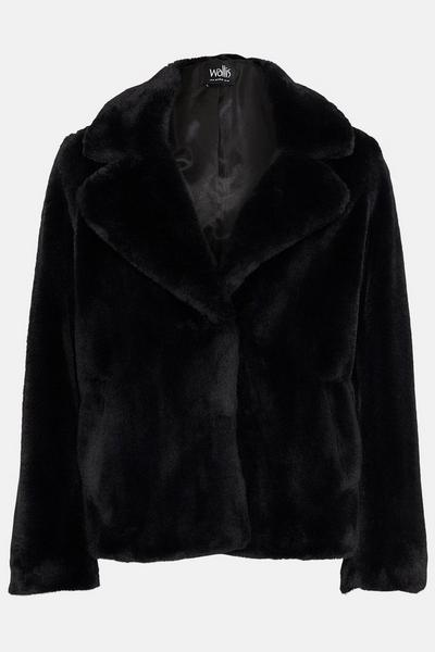 Wallis black Faux Fur Plush Short Coat