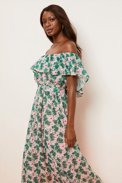 Wallis Green And Pink Off-shoulder Dress | Debenhams