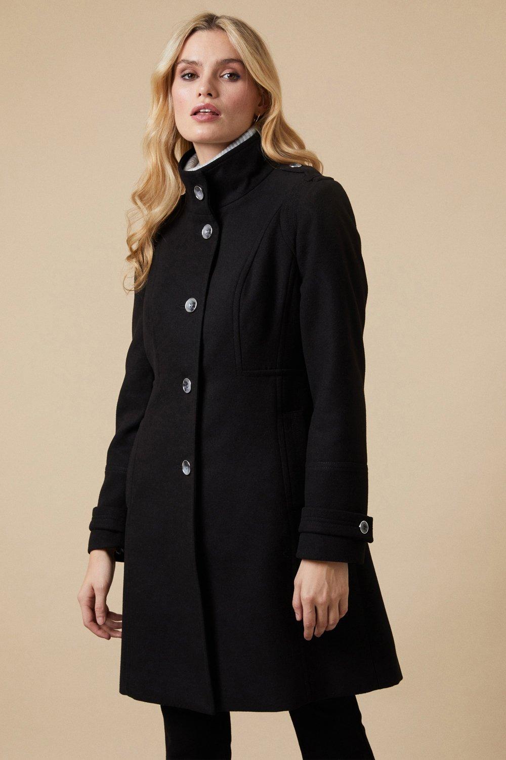 Jackets & Coats | Button Detail Funnel Coat | Wallis