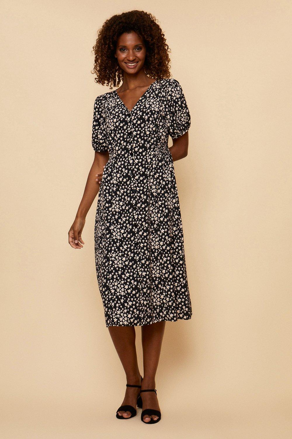 Wallis Black Ditsy Woven Midi Dress | Debenhams