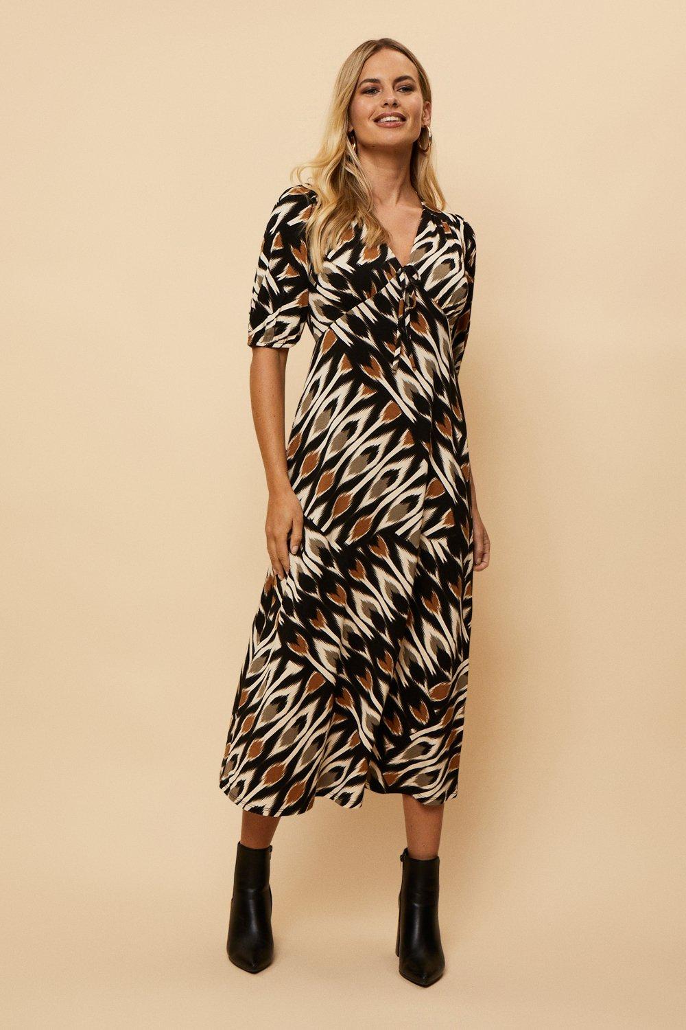 Dresses | Petite Ikat Jersey V Neck Midi Dress | Wallis