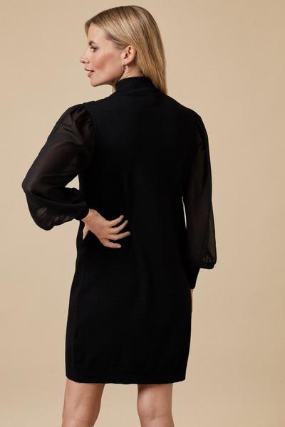 Wallis black Petite Chiffon Sleeve Stud Neck Knitted Dress
