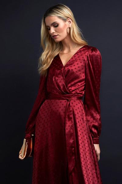 Wallis rust Jacquard Spot Wrap Maxi Dress