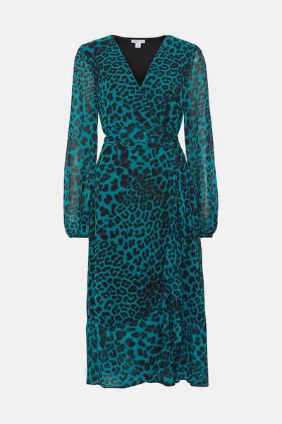 Wallis teal Tall Teal Leopard Wrap Dress