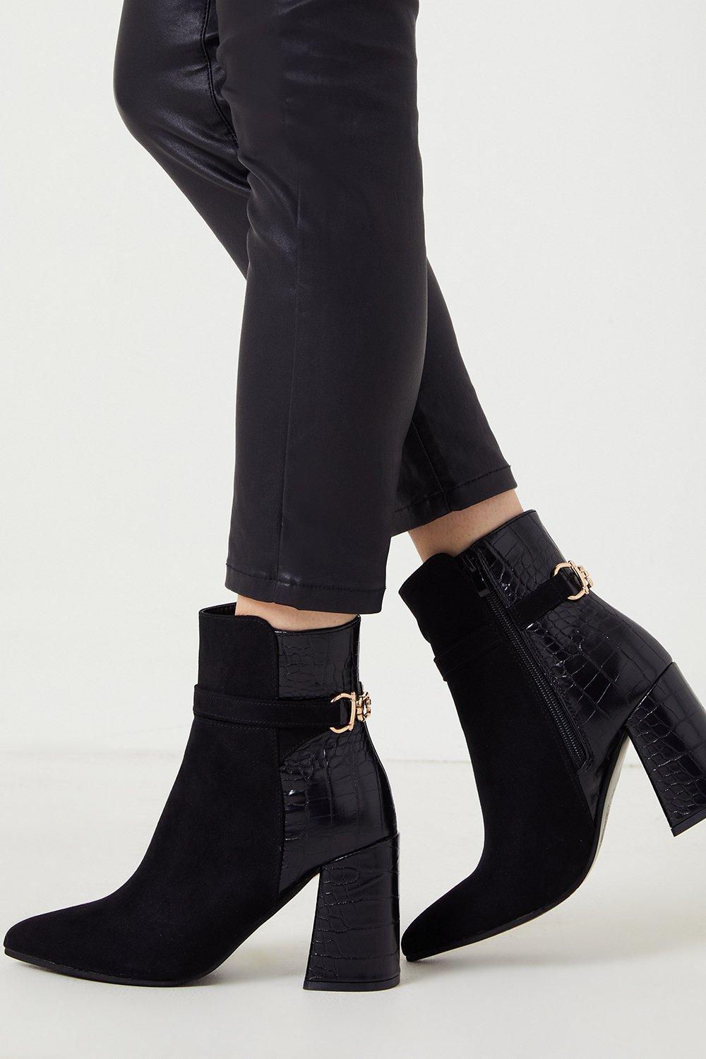 Boots | Wide Fit Angel Buckle Detail Heeled Ankle Boots | Wallis