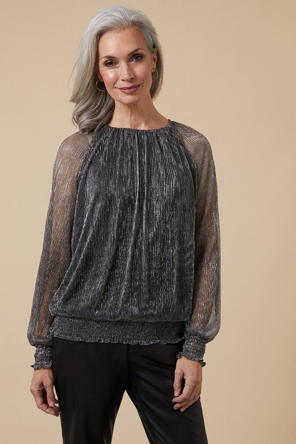 Tops | Silver Plisse Banded Top | Wallis