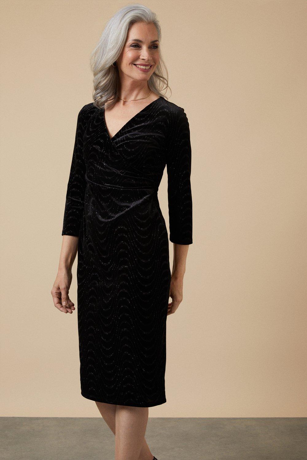 Dresses | Velvet Wavy Glitter Wrap Dress | Wallis