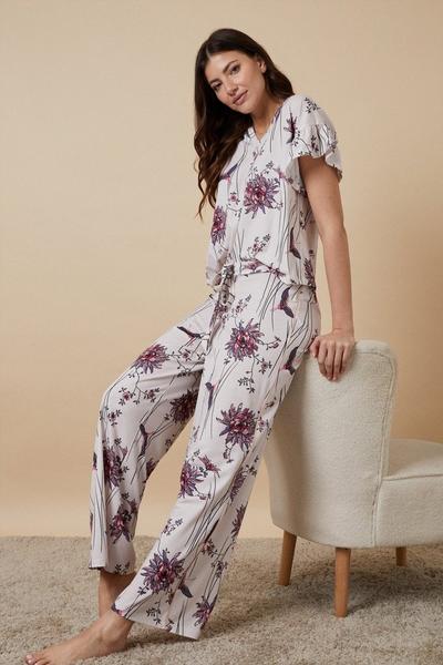 Wallis blush Frill Sleeve Jersey Pyjamas