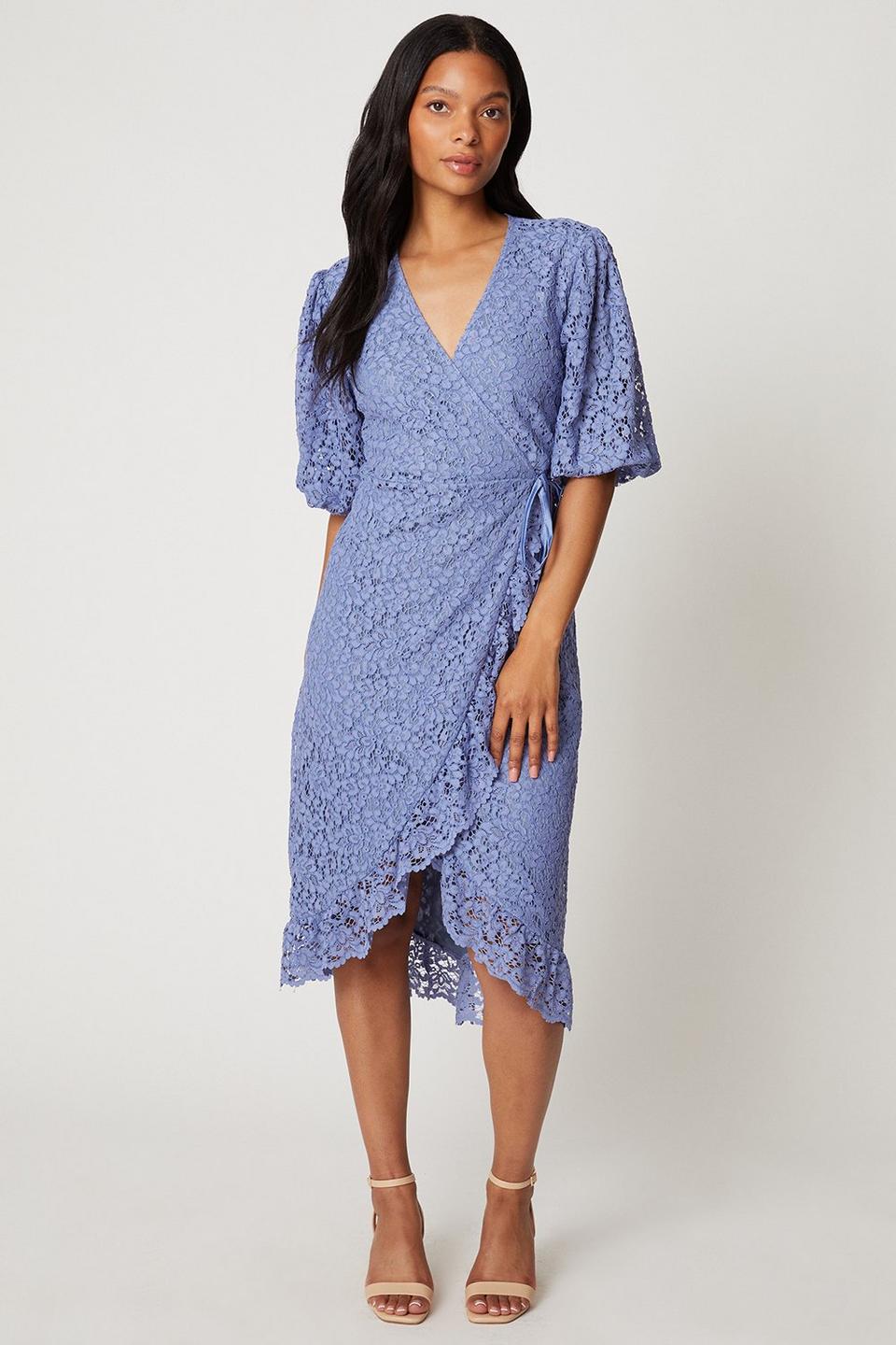 Dresses | Petite Lace Ruffle Wrap Midi Dress | Wallis