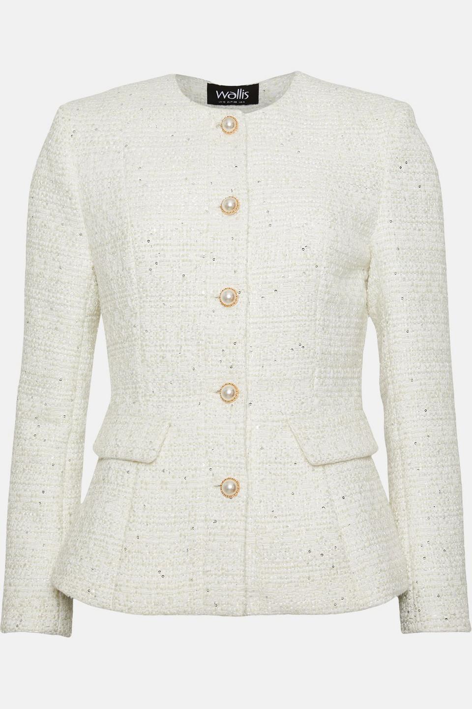 Jackets & Coats | Ivory Collarless Button Through Boucle Jacket | Wallis