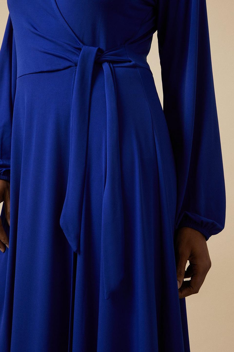 Dresses | Blue Jersey Wrap Midi Dress | Wallis