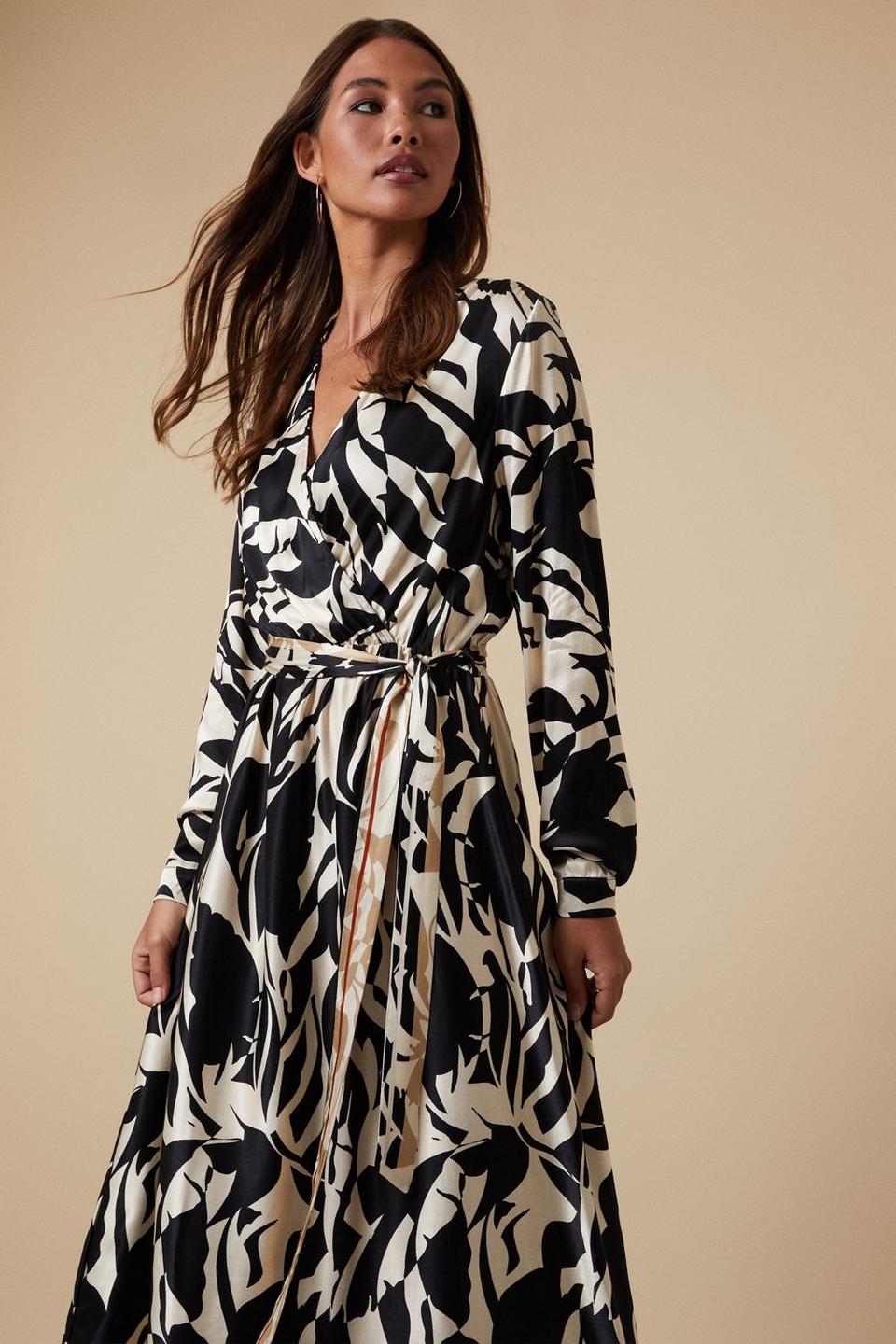 Dresses | Tall Viscose Satin Wrap Belted Midi Dress | Wallis