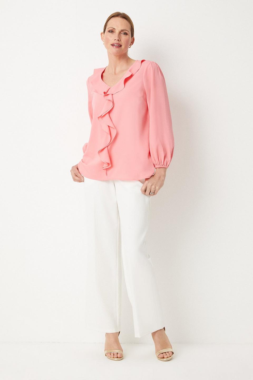 Tops | Pink Ruffle Front Blouse | Wallis