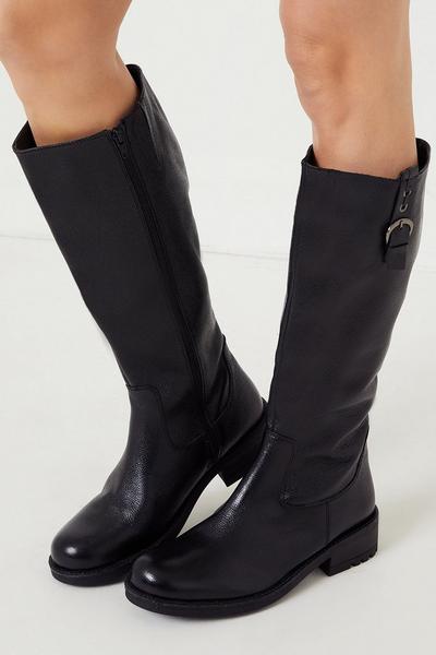 Wallis Leather Winnie Buckle Detail Knee High Boots | Debenhams