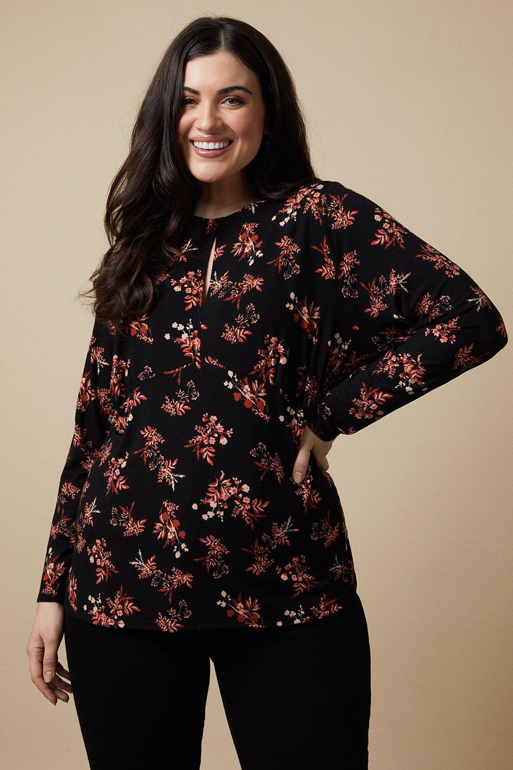 Wallis Curve Black Floral Keyhole Jersey Top | Debenhams