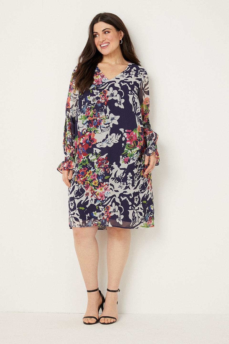 Dresses | Curve Multi Floral Lace Trim Shift Dress | Wallis