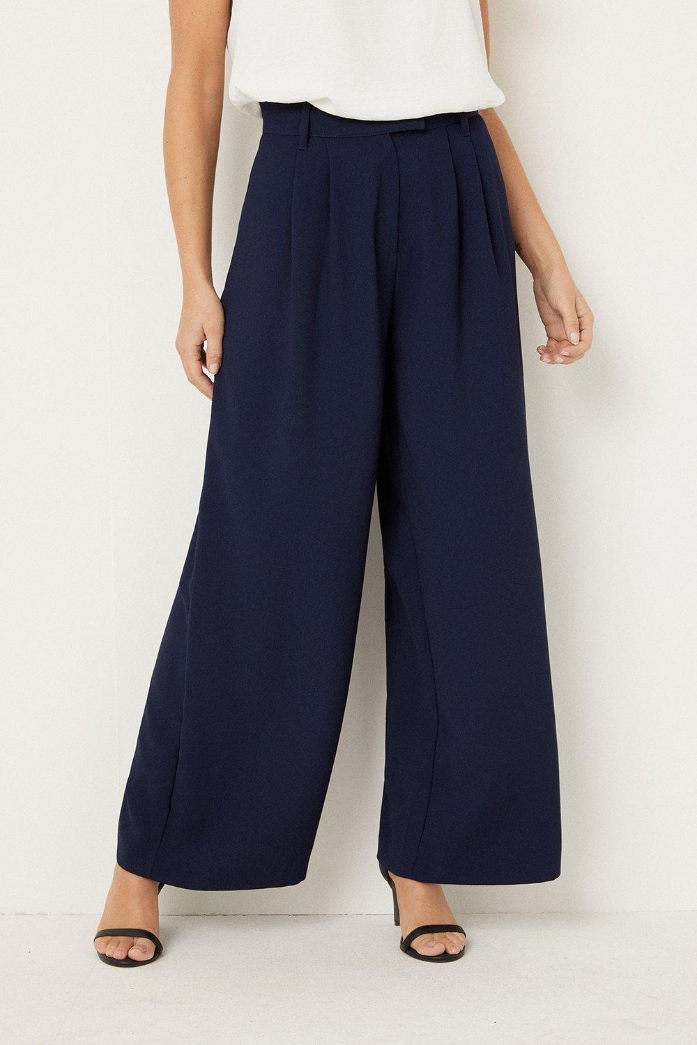 Trousers | Petite Navy Wide Leg Trousers | Wallis