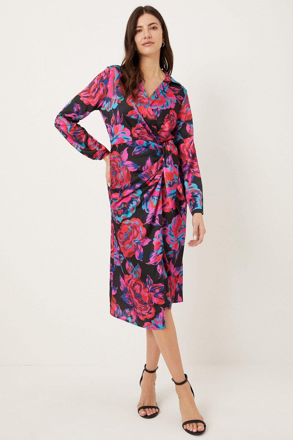 Wallis Pink Large Floral Wrap Dress | Debenhams