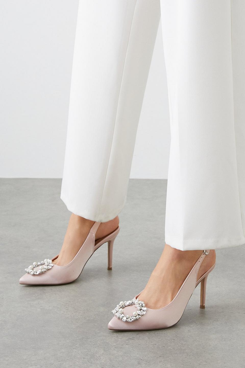 Heels | Caprice Jewel Broach Detail Slingback Stiletto Court Shoes | Wallis