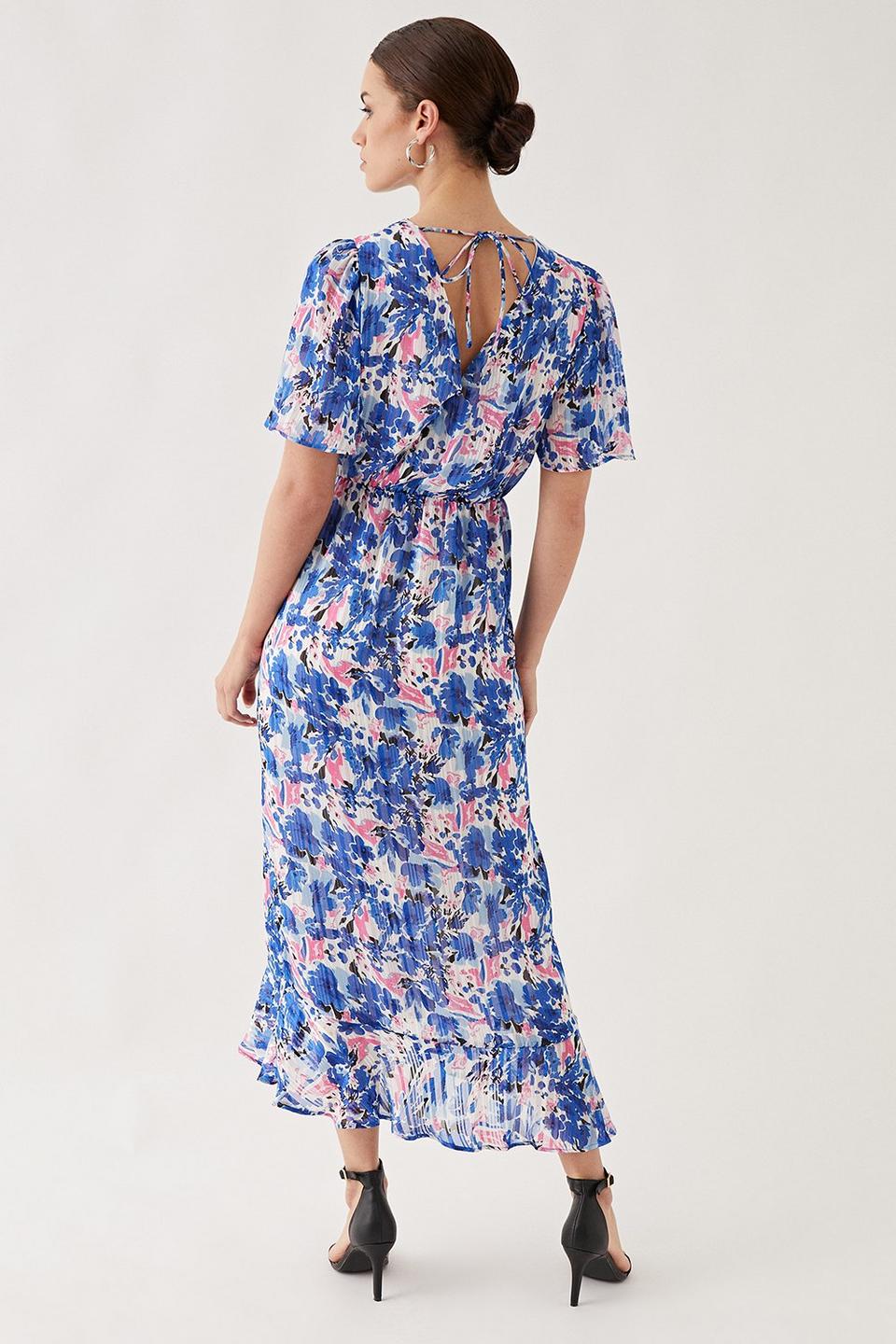 Dresses | Petite Floral Glitter Stripe Ruffle Wrap Midi Dress | Wallis