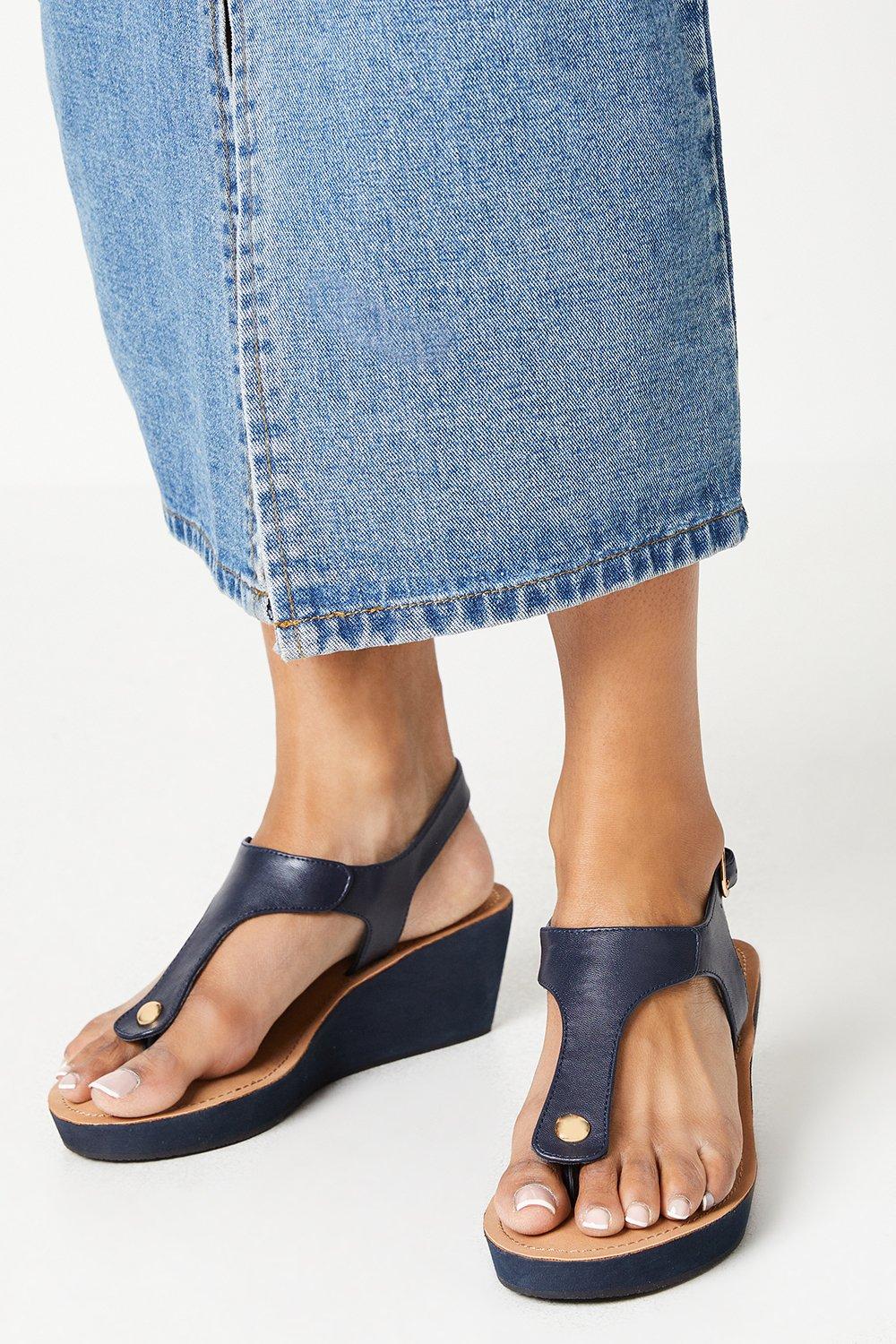 Womens Rosemarie Hardware Detail Toe Post Wedge Sandals