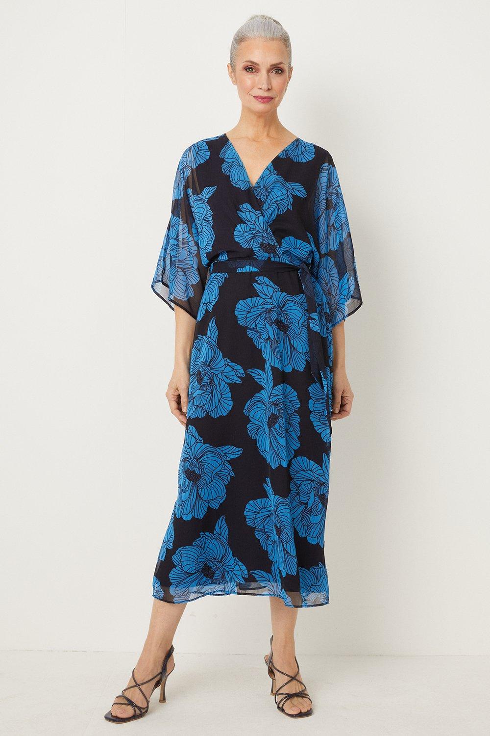 Dresses | Navy Floral Wrap Dress | Wallis